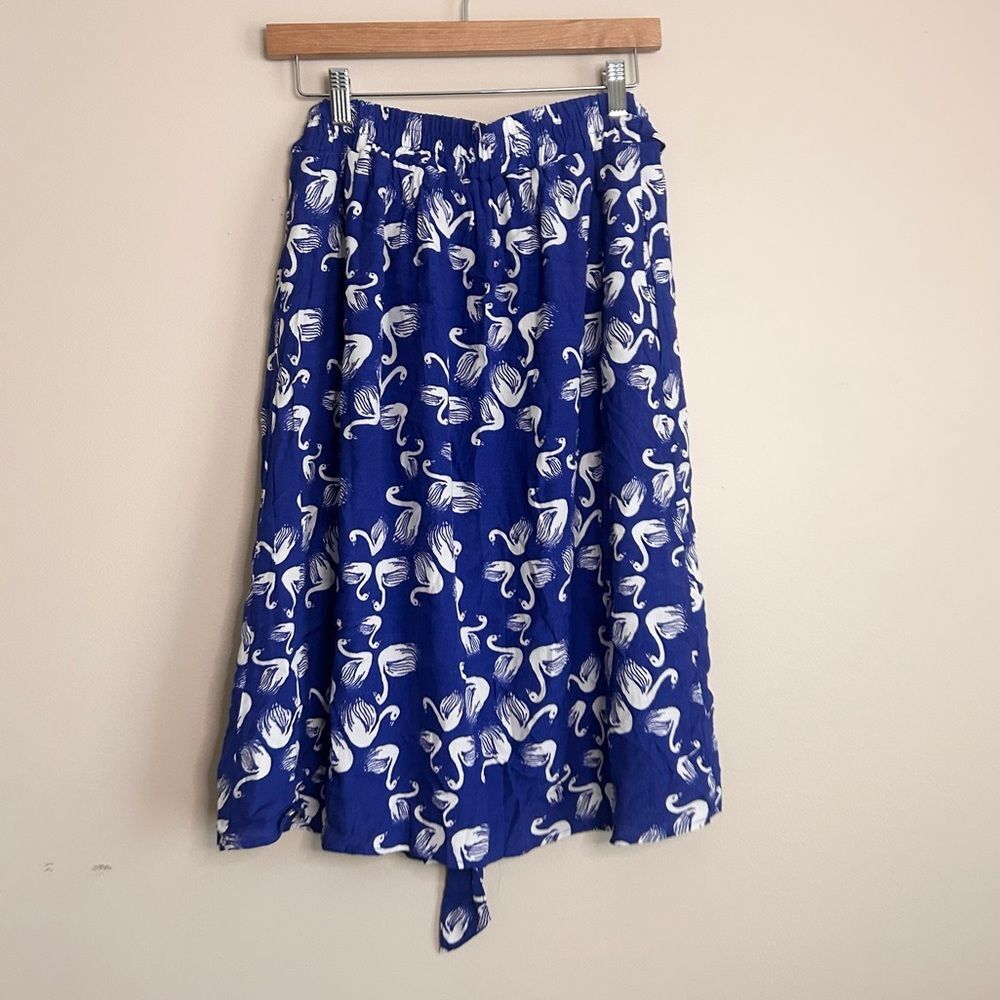 Anthropologie Porridge Blue Getaway Swan Belted A-Line Midi Skirt Size Small - Picture 6 of 7